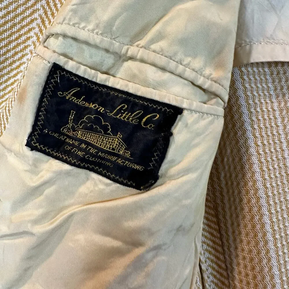 Vintage 70s Anderson L. Blazer Sport Coat Jacket Yellow Herringbone Leisure Suit